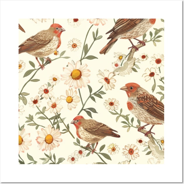 Vintage Birds and Daisies Wall Art by CreatingChaos